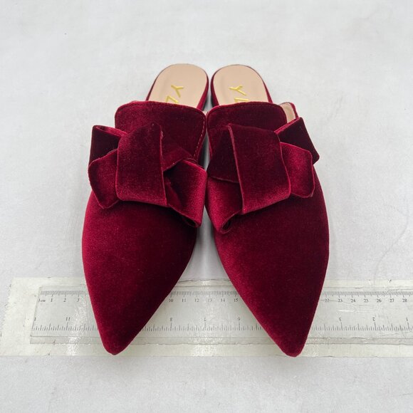 YDN Dark Red Block Low Heel Pointed Toe Mules Slip on Comfort Sandals Bow Shoe - Picture 3 of 8
